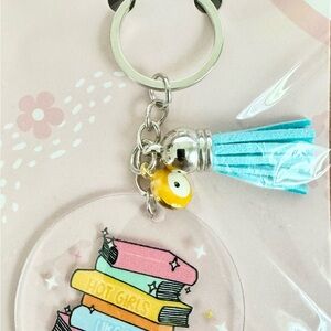 Colorful Book Stack Keychain with Blue Tassel